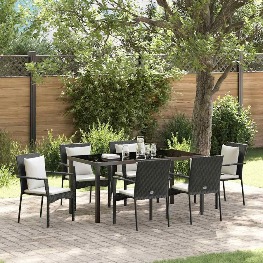 Ensemble de salle à manger pour jardin 7 pcs Noir polyrotin