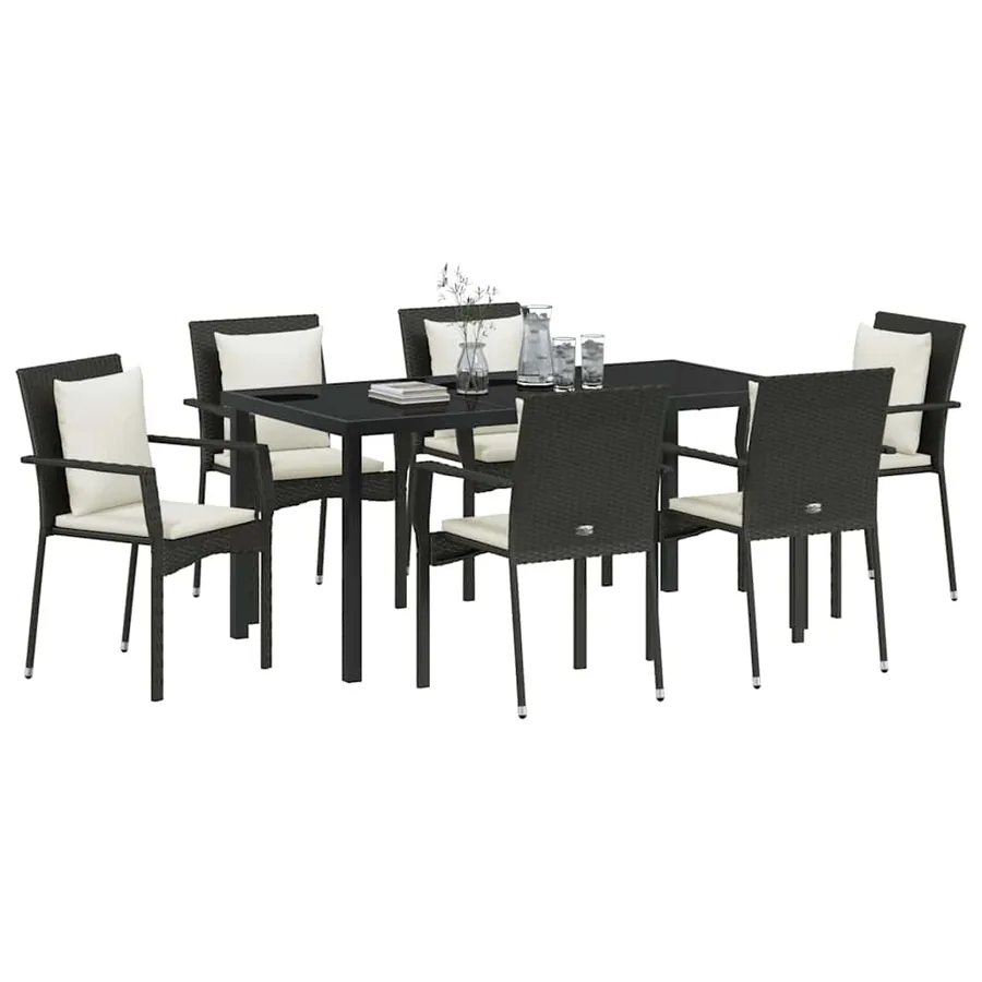 Ensemble de salle à manger pour jardin 7 pcs Noir polyrotin - 3