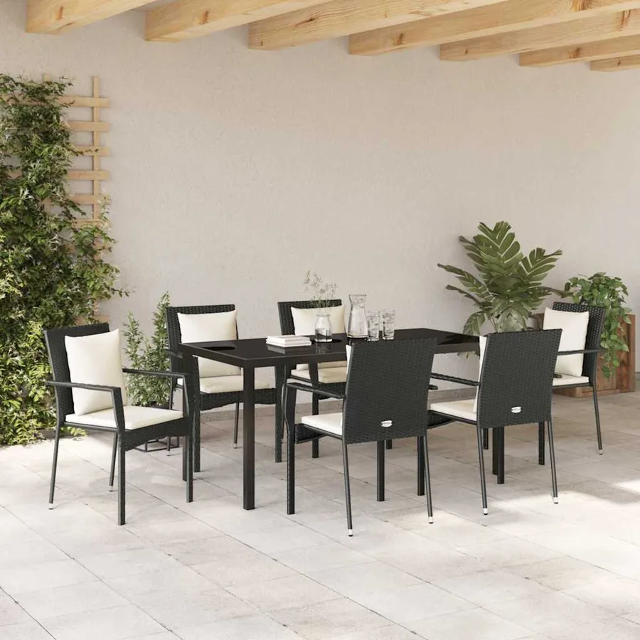 Ensemble de salle à manger pour jardin 7 pcs Noir polyrotin - 4