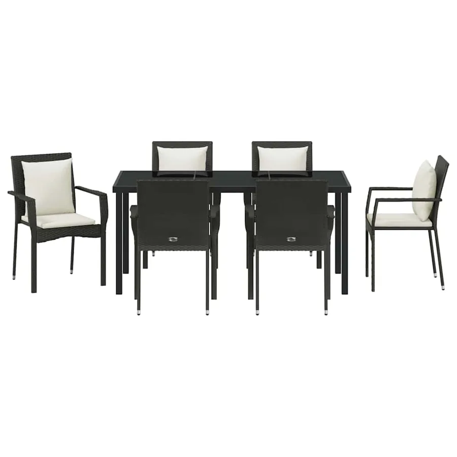 Ensemble de salle à manger pour jardin 7 pcs Noir polyrotin - 7