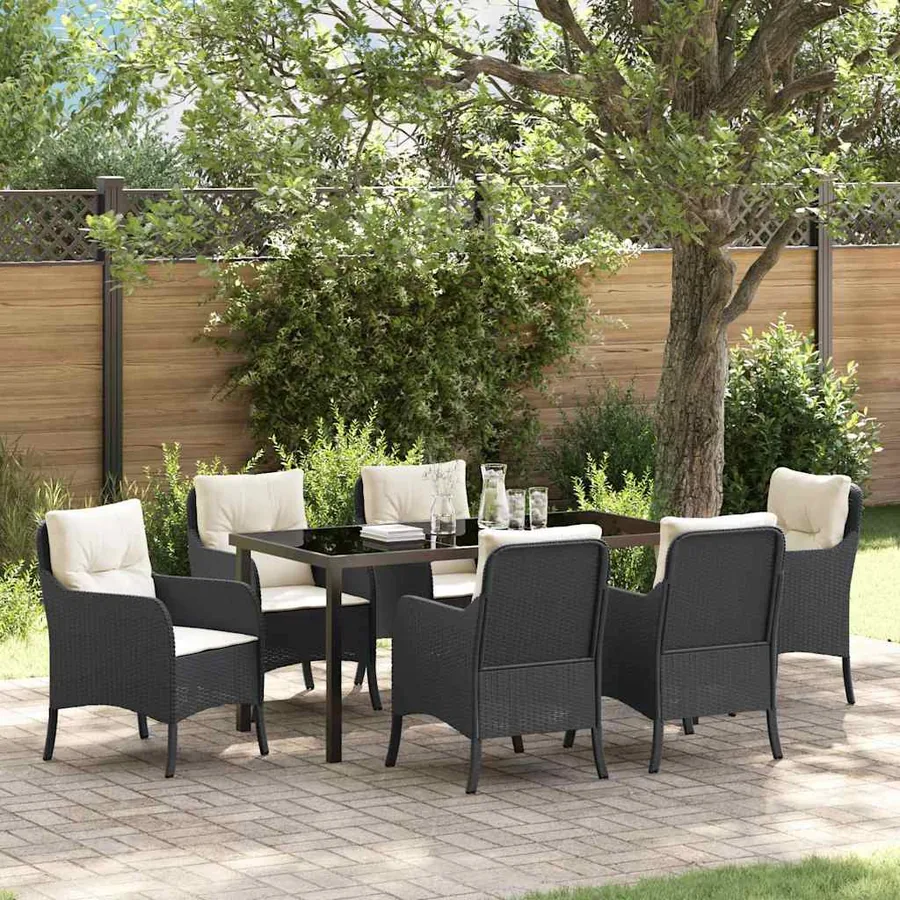 Ensemble de salle à manger pour jardin 7 pcs Noir polyrotin