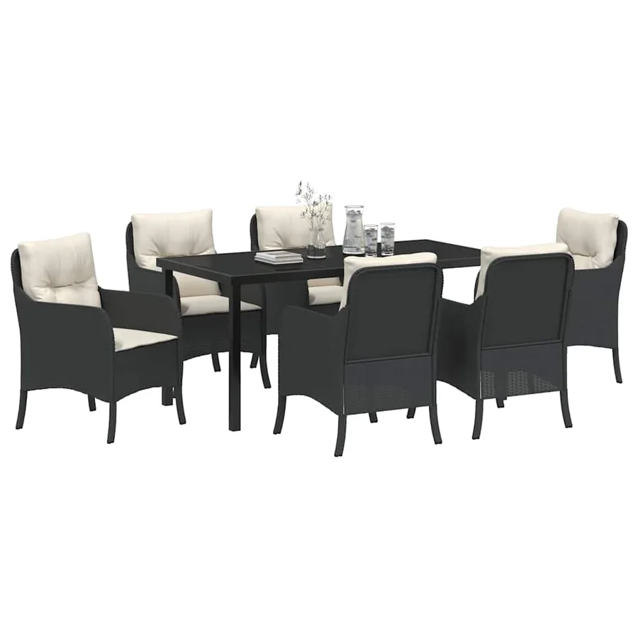 Ensemble de salle à manger pour jardin 7 pcs Noir polyrotin - 3