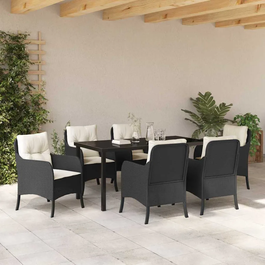 Ensemble de salle à manger pour jardin 7 pcs Noir polyrotin - 4