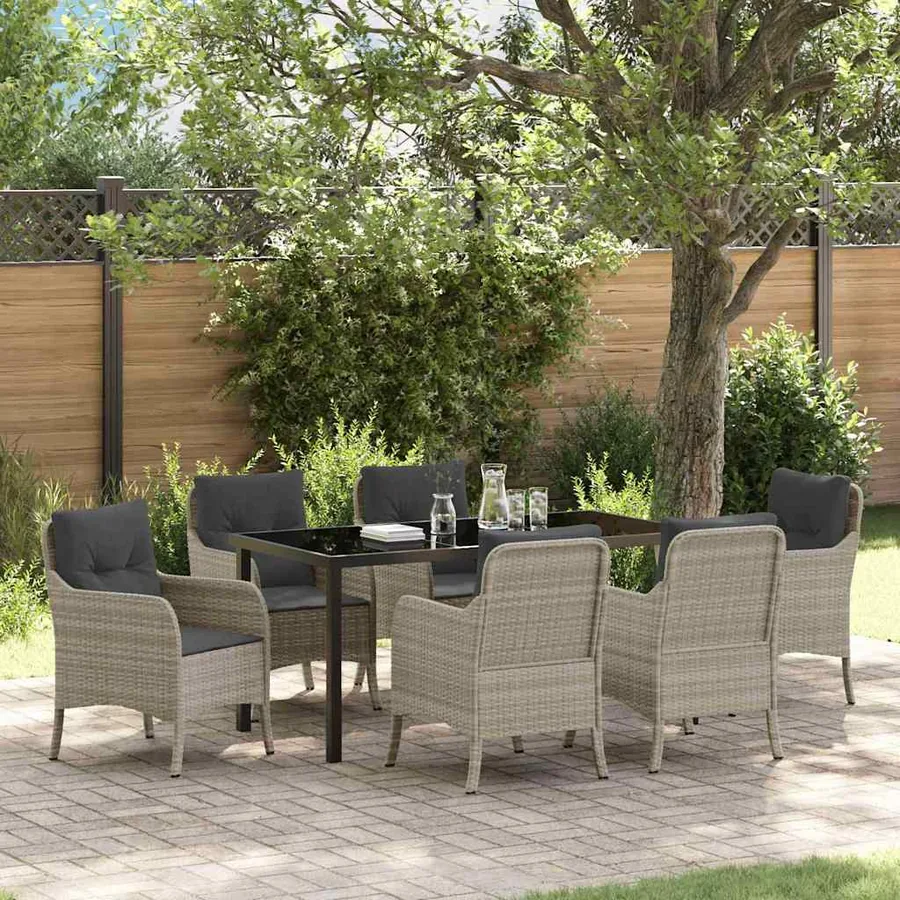 Ensemble de salle à manger pour jardin 7 pcs Gris clair