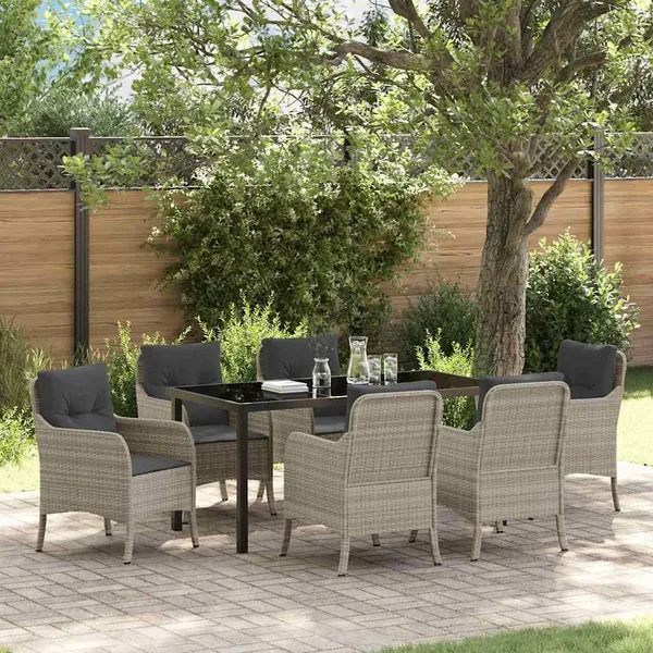 Ensemble de salle à manger pour jardin 7 pcs Gris clair