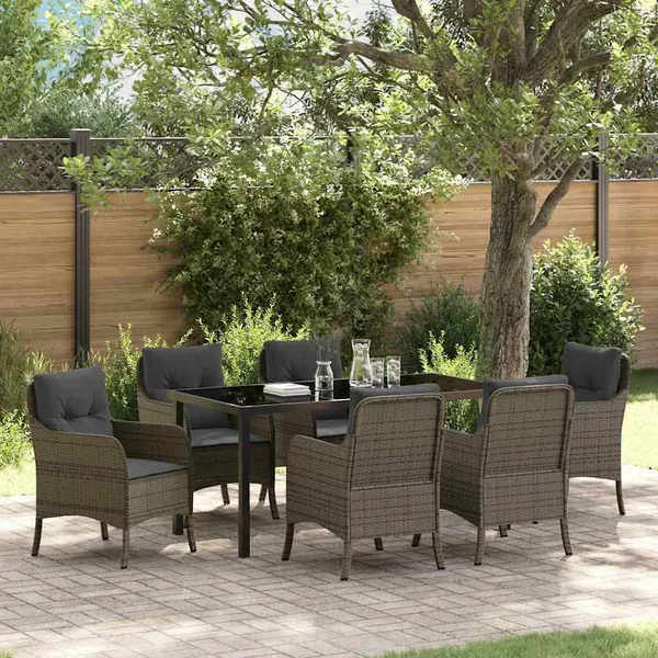 Ensemble de salle à manger pour jardin 7 pcs Gris polyrotin