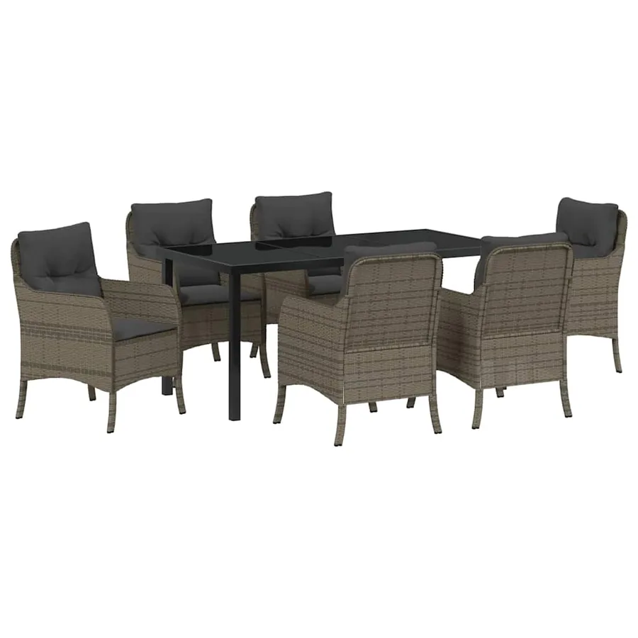 Ensemble de salle à manger pour jardin 7 pcs Gris polyrotin - 2