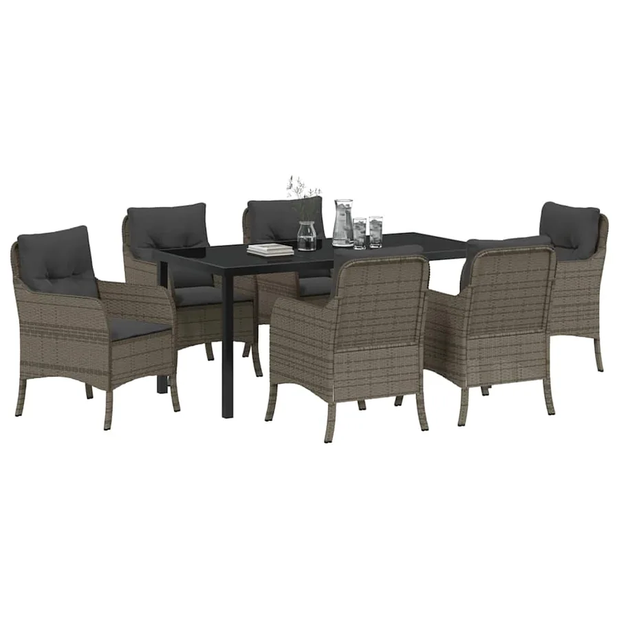 Ensemble de salle à manger pour jardin 7 pcs Gris polyrotin - 3