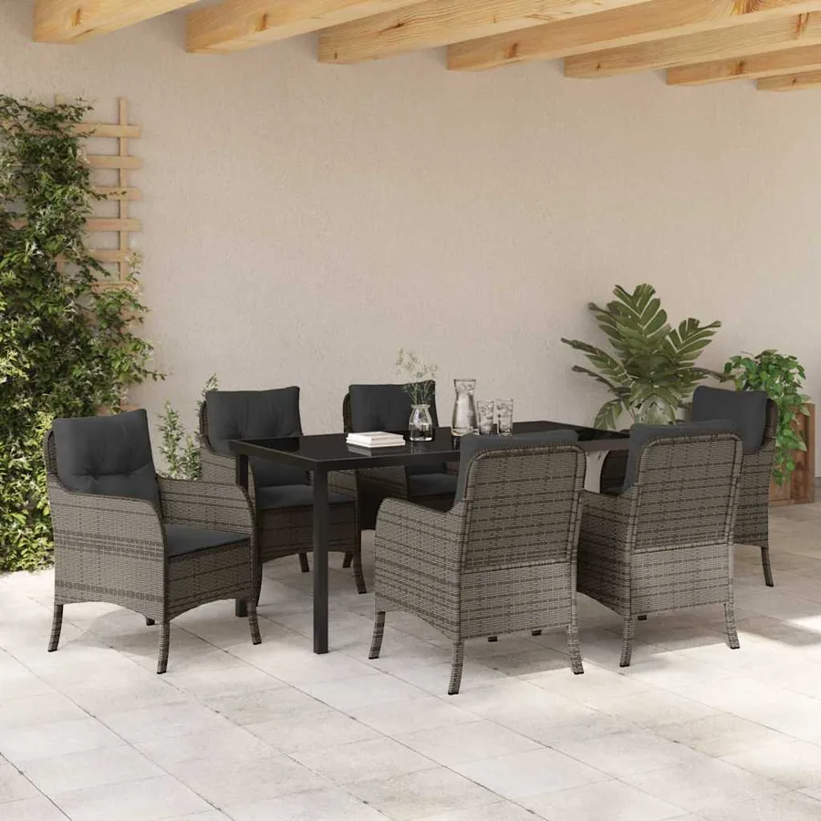 Ensemble de salle à manger pour jardin 7 pcs Gris polyrotin - 4