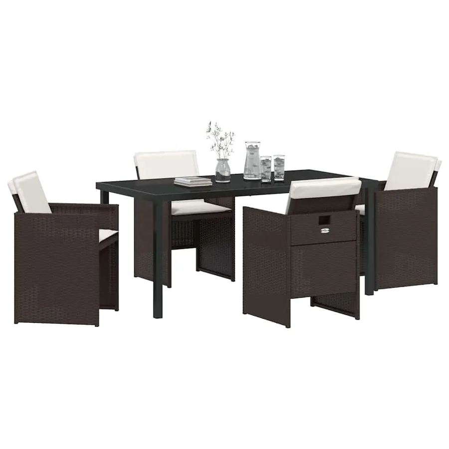 Ensemble de salle à manger pour jardin 5 pcs Marron polyrotin - 3