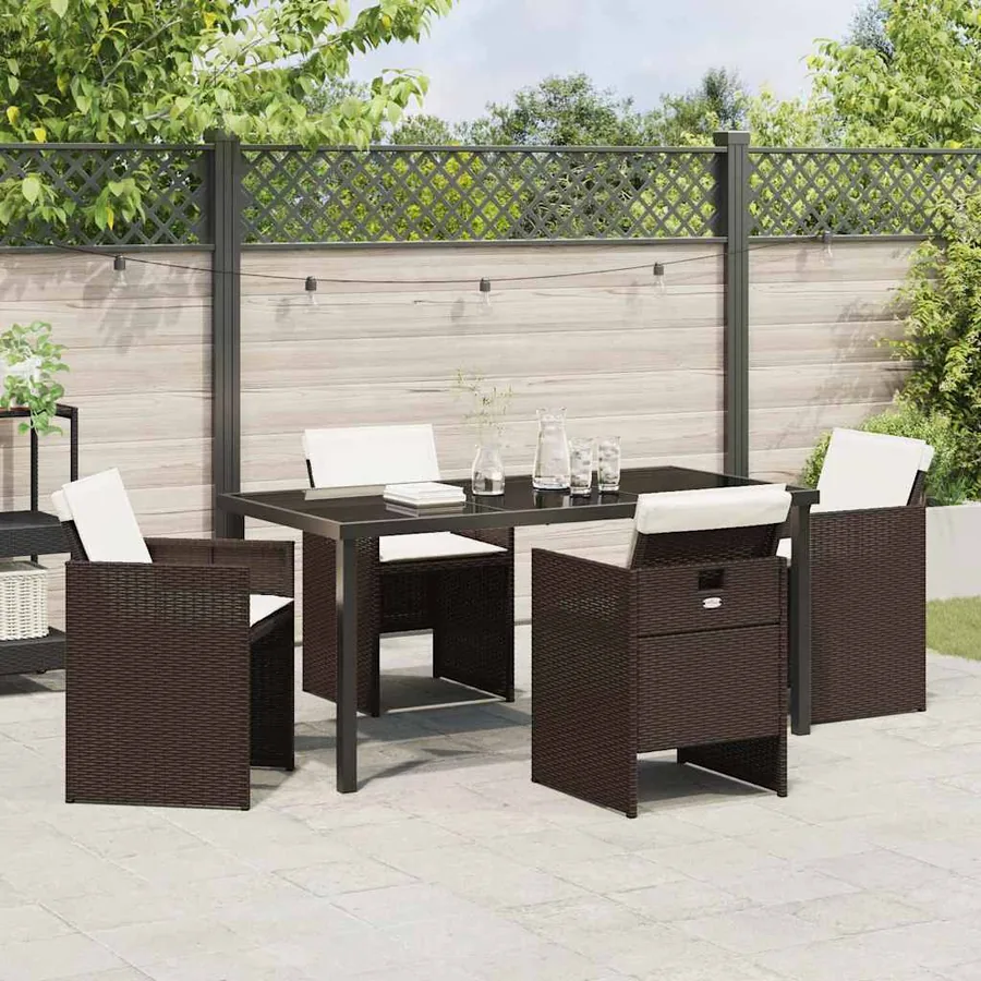 Ensemble de salle à manger pour jardin 5 pcs Marron polyrotin - 4