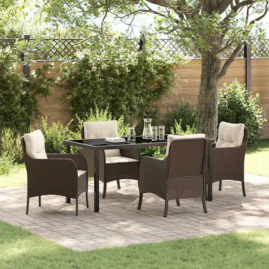 Ensemble de salle à manger pour jardin 5 pcs Marron polyrotin