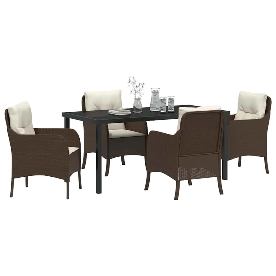 Ensemble de salle à manger pour jardin 5 pcs Marron polyrotin - 3