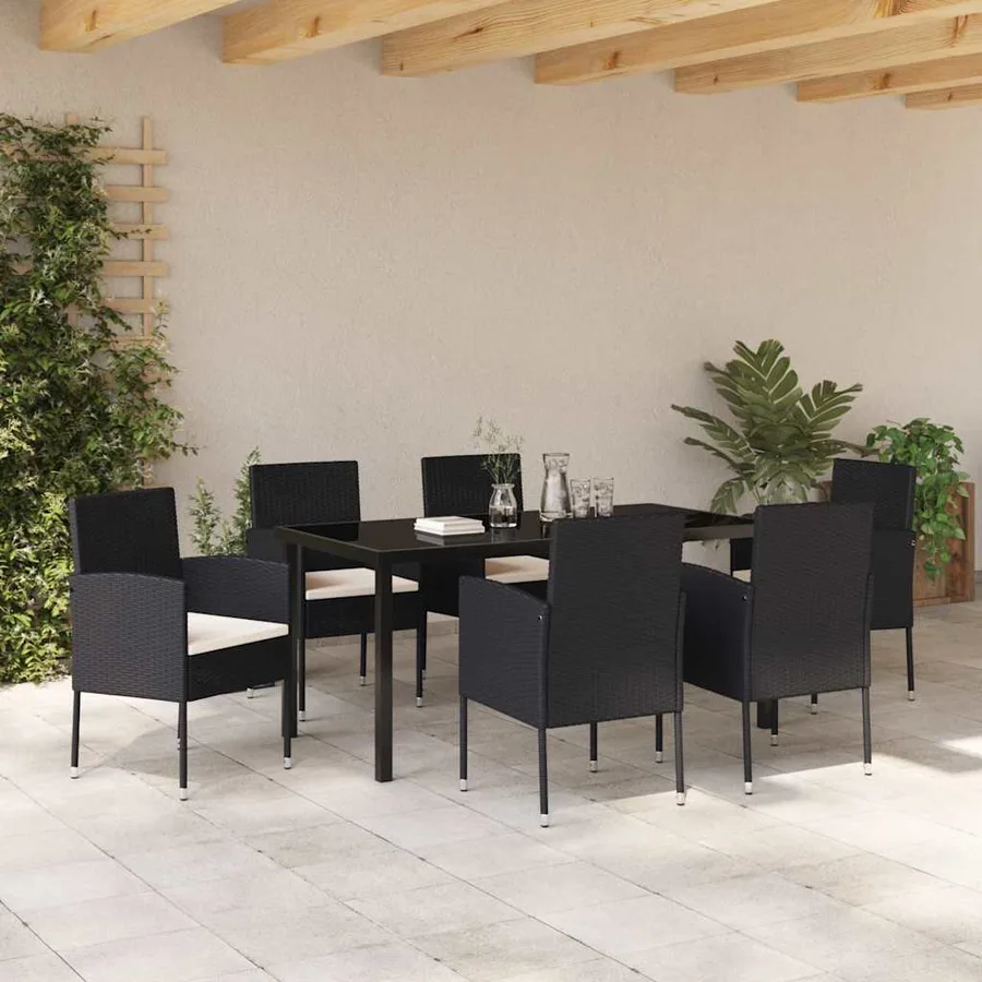 Ensemble de salle à manger pour jardin 7 pcs Noir polyrotin - 4