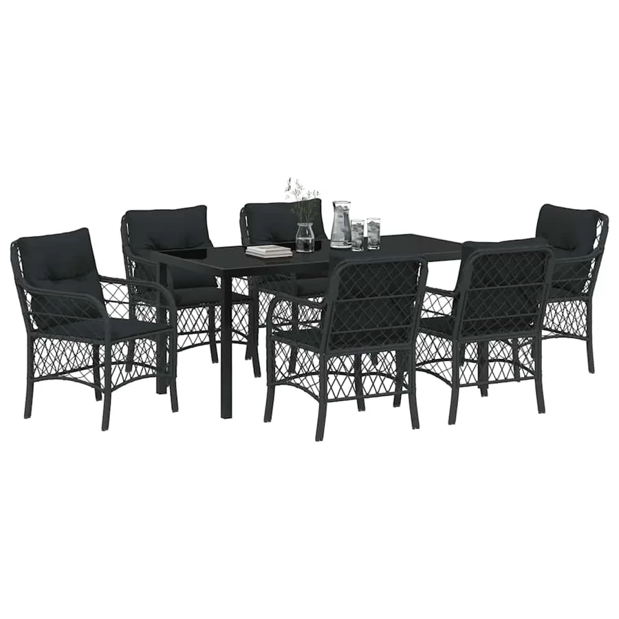 Ensemble de salle à manger pour jardin 7 pcs Noir polyrotin - 3