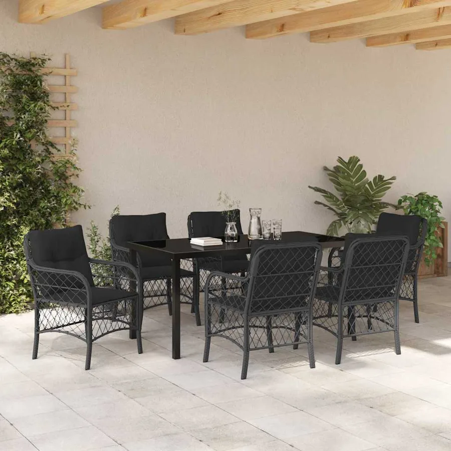 Ensemble de salle à manger pour jardin 7 pcs Noir polyrotin - 4