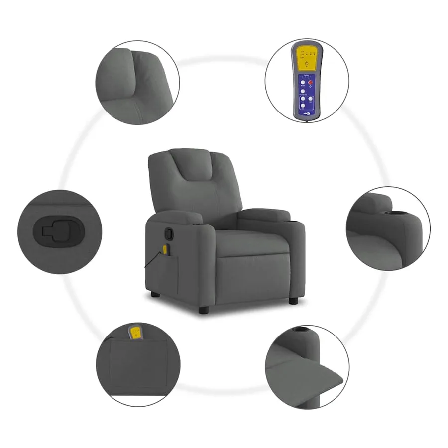 Fauteuil de massage inclinable gris foncé tissu - 6