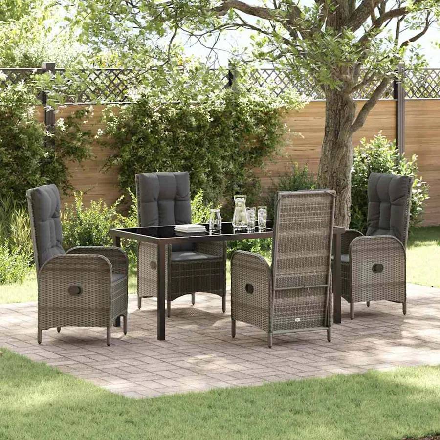 Ensemble de salle à manger pour jardin 5 pcs Gris polyrotin