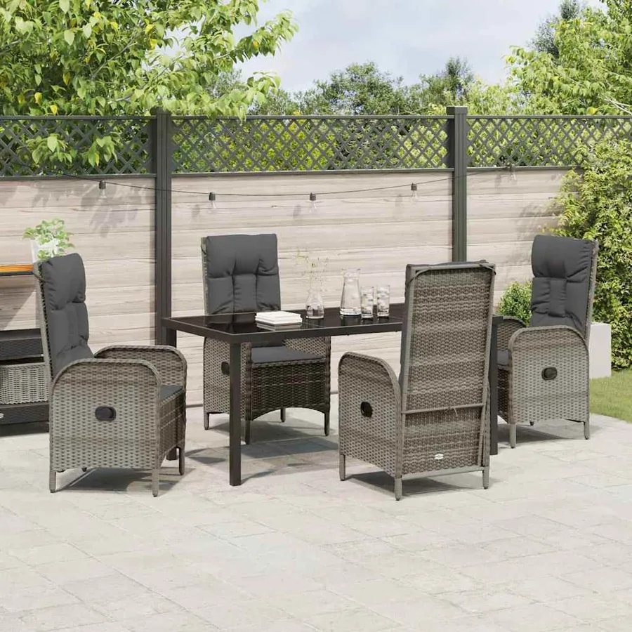 Ensemble de salle à manger pour jardin 5 pcs Gris polyrotin - 4