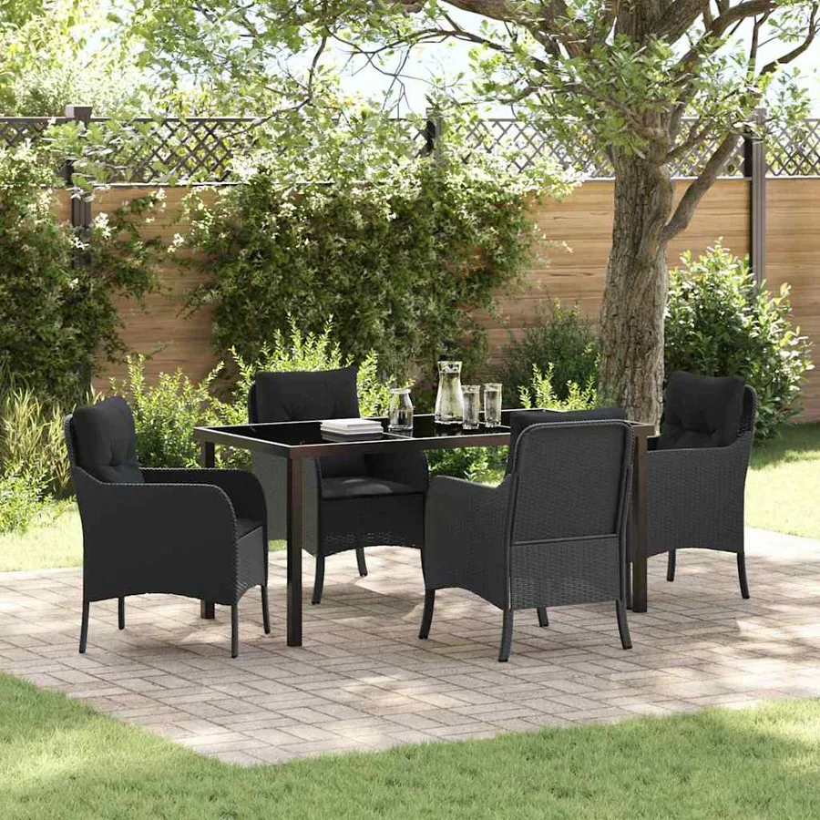Ensemble de salle à manger pour jardin 5 pcs Noir polyrotin
