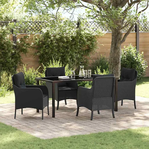 Ensemble de salle à manger pour jardin 5 pcs Noir polyrotin