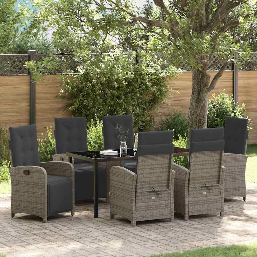 Ensemble de salle à manger pour jardin 7 pcs Gris polyrotin