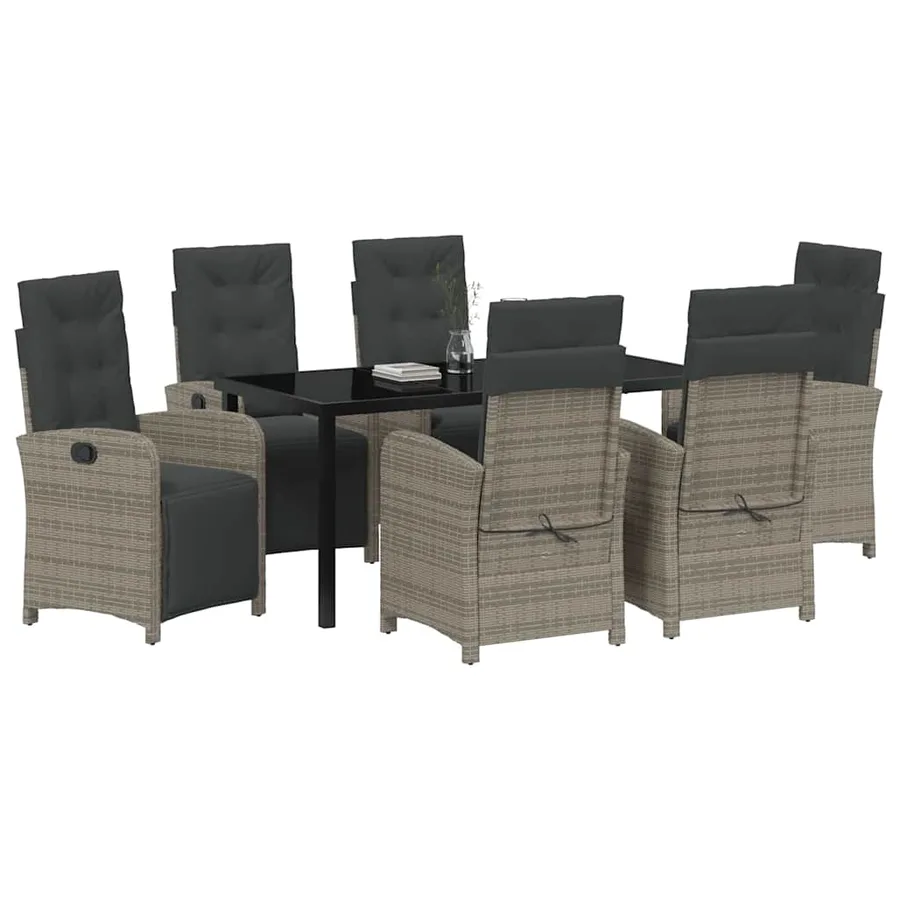 Ensemble de salle à manger pour jardin 7 pcs Gris polyrotin - 3