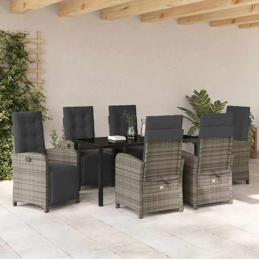 Ensemble de salle à manger pour jardin 7 pcs Gris polyrotin - 4
