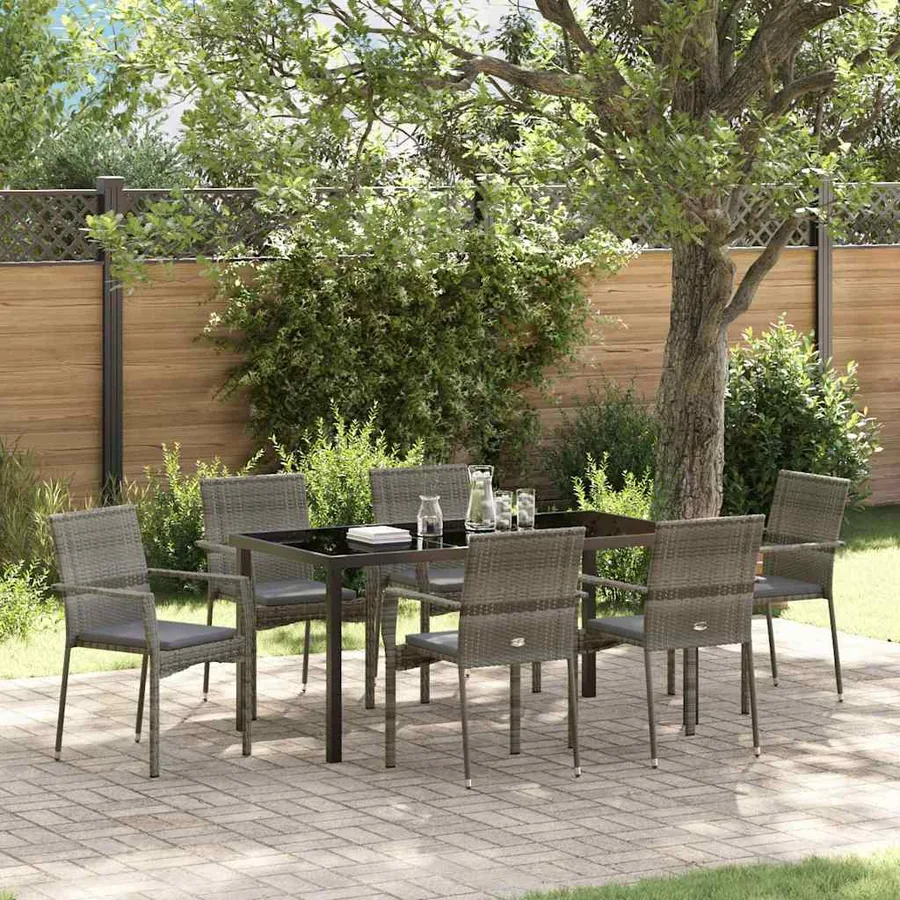 Ensemble de salle à manger pour jardin 7 pcs Gris polyrotin
