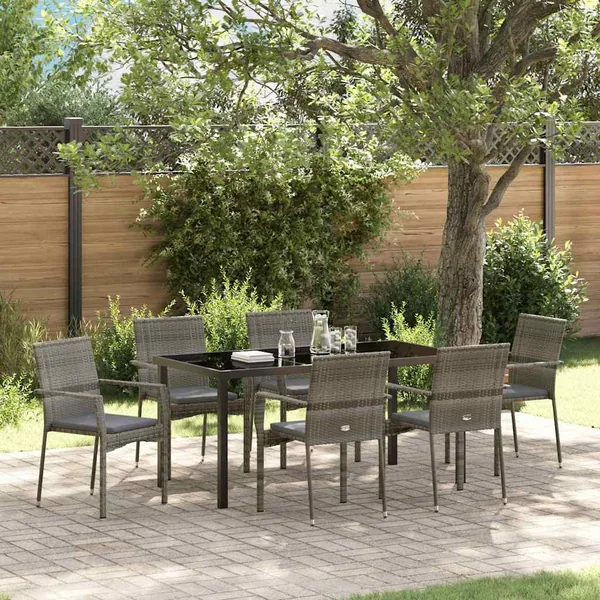 Ensemble de salle à manger pour jardin 7 pcs Gris polyrotin
