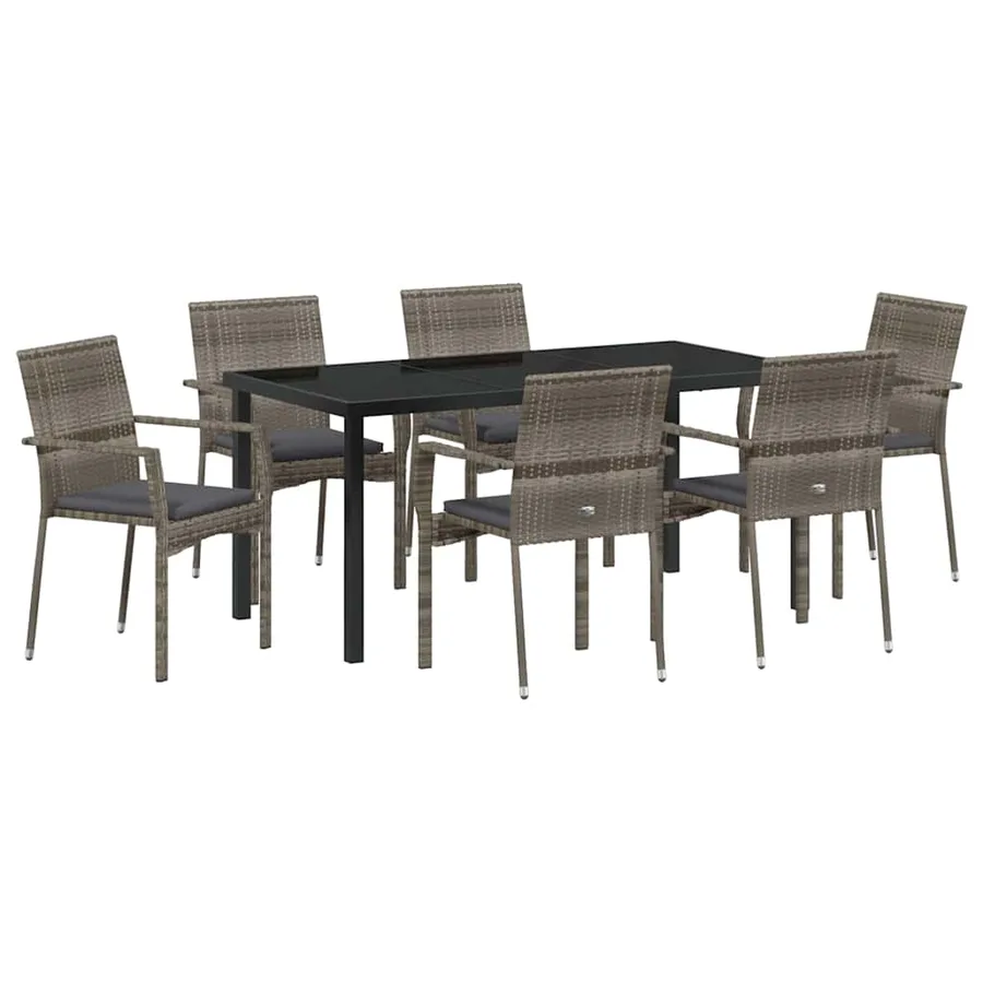Ensemble de salle à manger pour jardin 7 pcs Gris polyrotin - 2