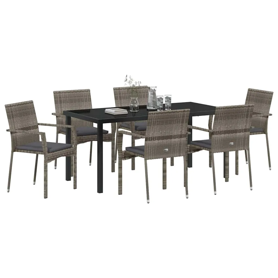 Ensemble de salle à manger pour jardin 7 pcs Gris polyrotin - 3
