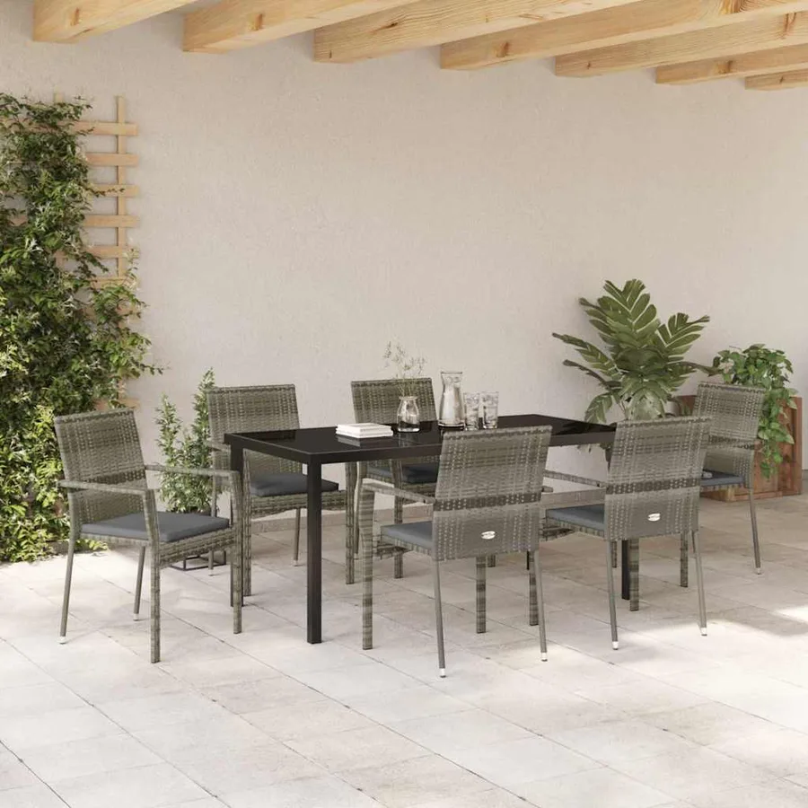 Ensemble de salle à manger pour jardin 7 pcs Gris polyrotin - 4