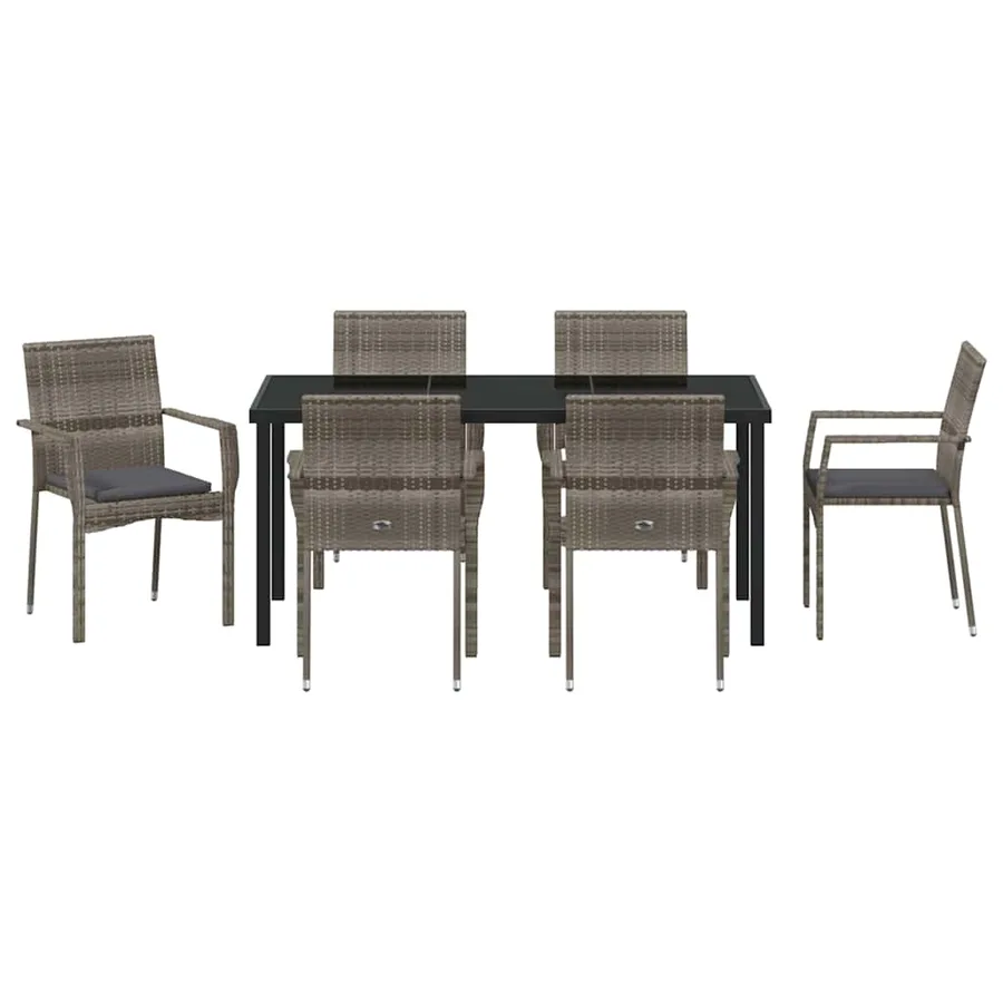 Ensemble de salle à manger pour jardin 7 pcs Gris polyrotin - 7