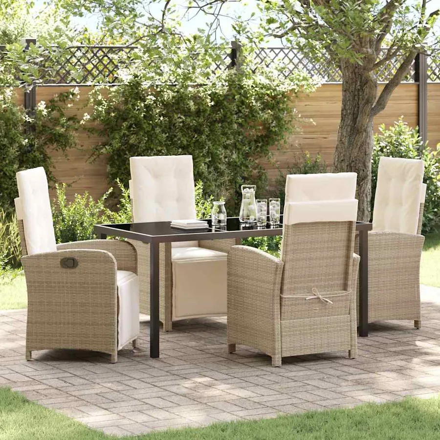 Ensemble de salle à manger pour jardin 5 pcs Beige polyrotin