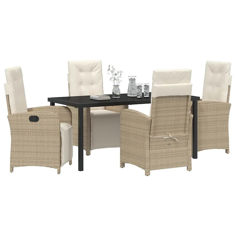 Ensemble de salle à manger pour jardin 5 pcs Beige polyrotin - 3