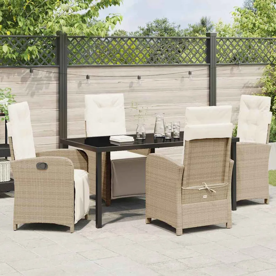 Ensemble de salle à manger pour jardin 5 pcs Beige polyrotin - 4