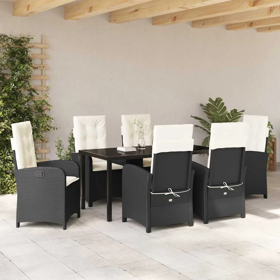 Ensemble de salle à manger pour jardin 7 pcs Noir polyrotin - 4