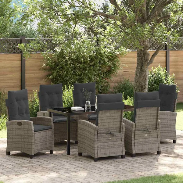 Ensemble de salle à manger pour jardin 7 pcs Gris polyrotin