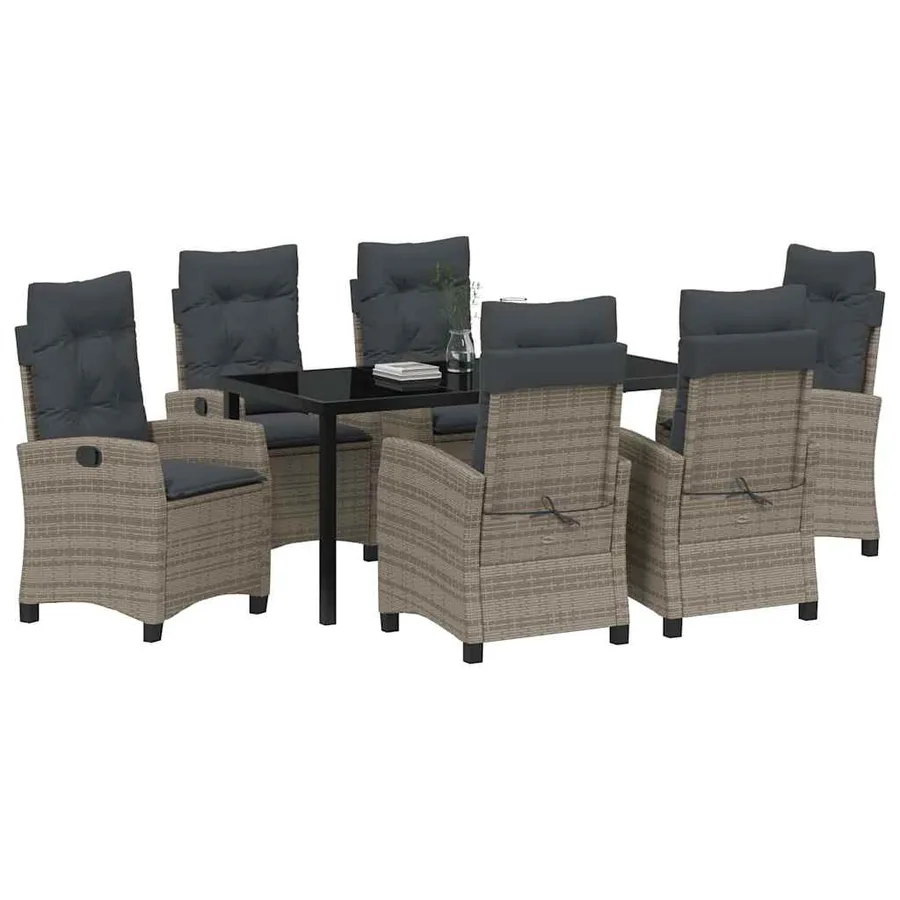 Ensemble de salle à manger pour jardin 7 pcs Gris polyrotin - 3