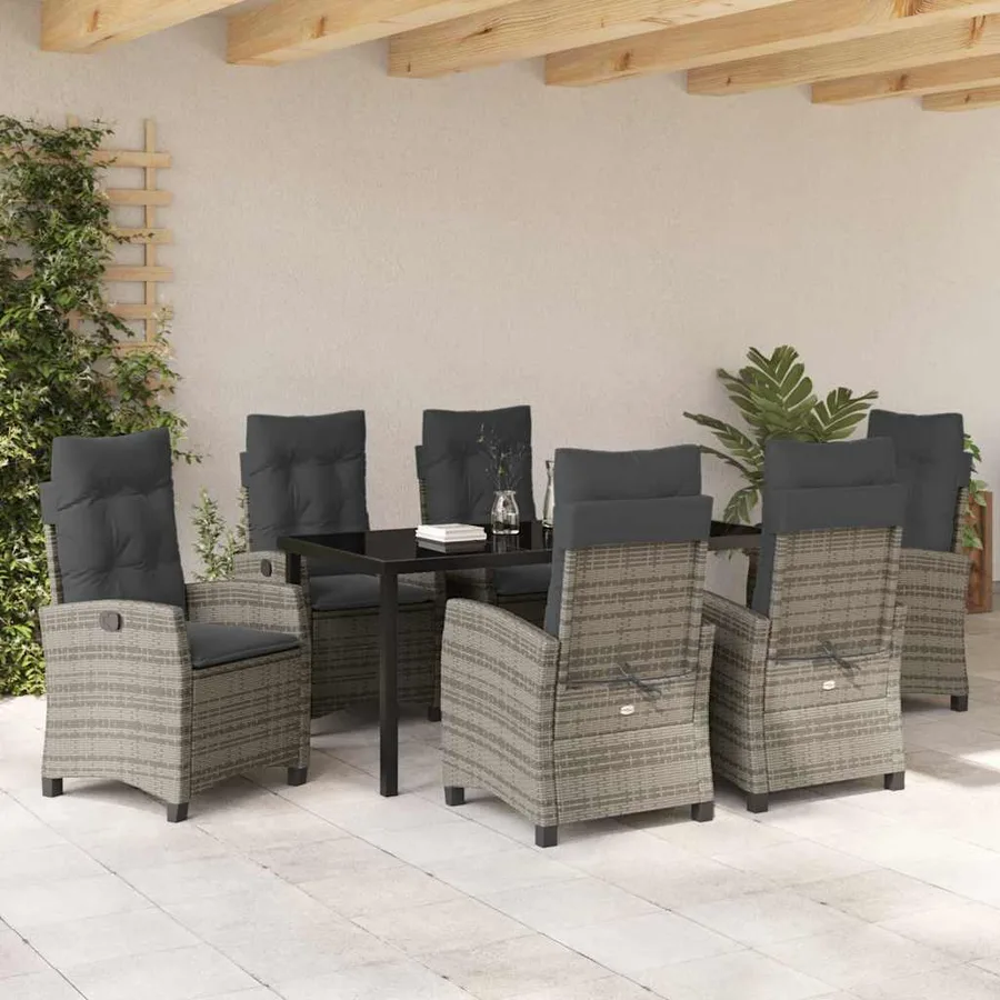 Ensemble de salle à manger pour jardin 7 pcs Gris polyrotin - 4