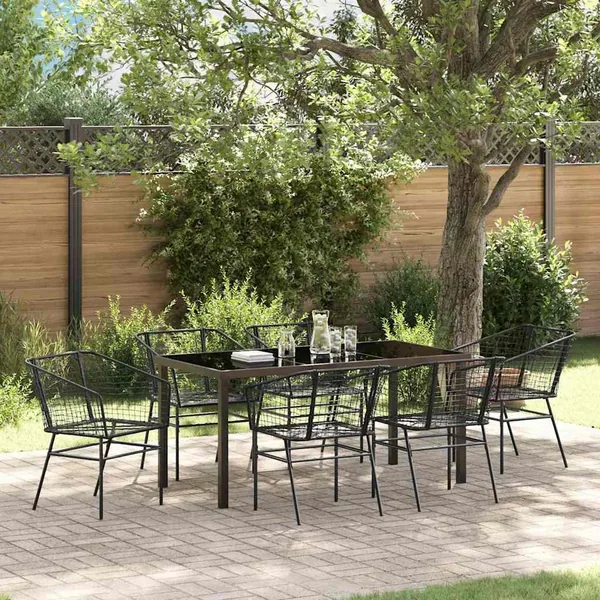 Ensemble de salle à manger pour jardin 7 pcs Noir polyrotin