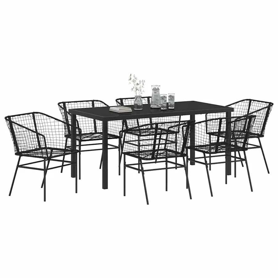 Ensemble de salle à manger pour jardin 7 pcs Noir polyrotin - 3