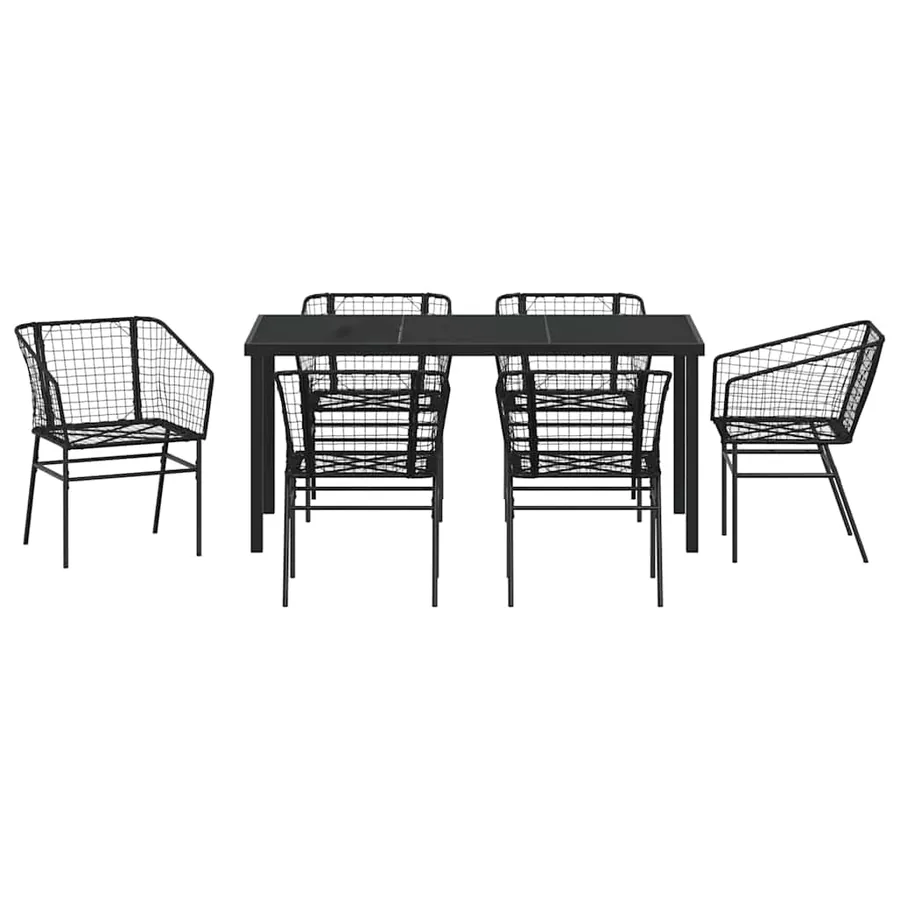 Ensemble de salle à manger pour jardin 7 pcs Noir polyrotin - 7