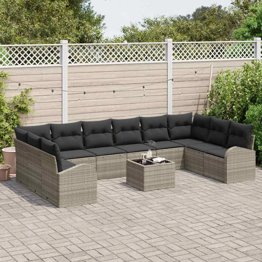 Ensemble de Canapés avec coussin 11 pcs Gris clair Polyrotin - 3