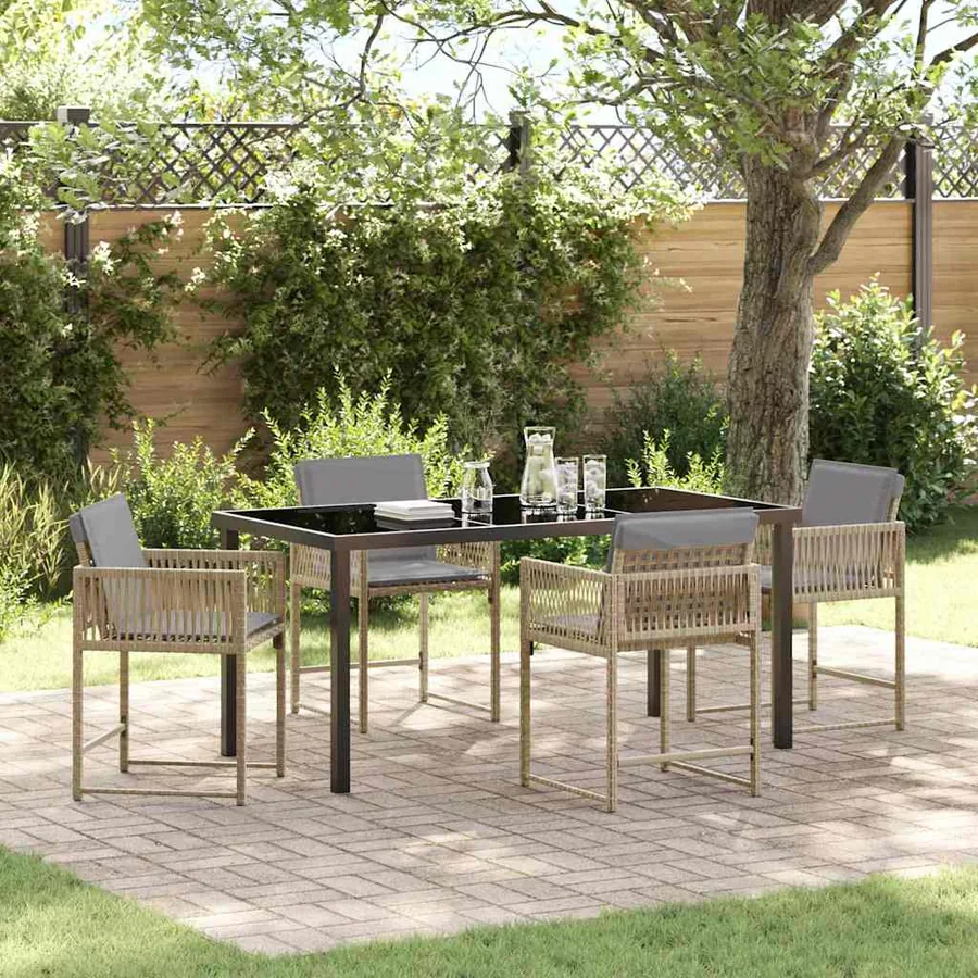 Ensemble de salle à manger pour jardin 5 pcs Beige polyrotin