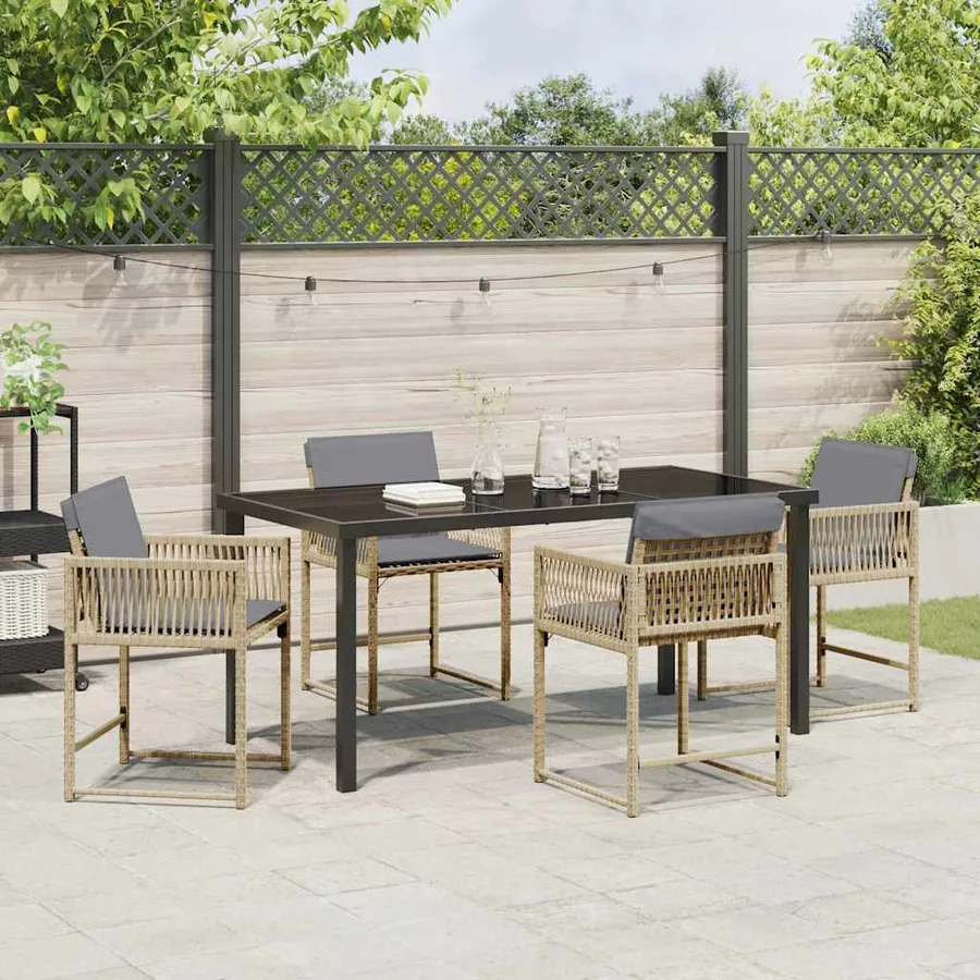 Ensemble de salle à manger pour jardin 5 pcs Beige polyrotin - 4