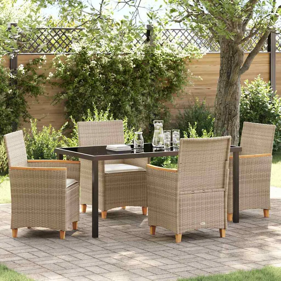 Ensemble de salle à manger pour jardin 5 pcs Beige polyrotin