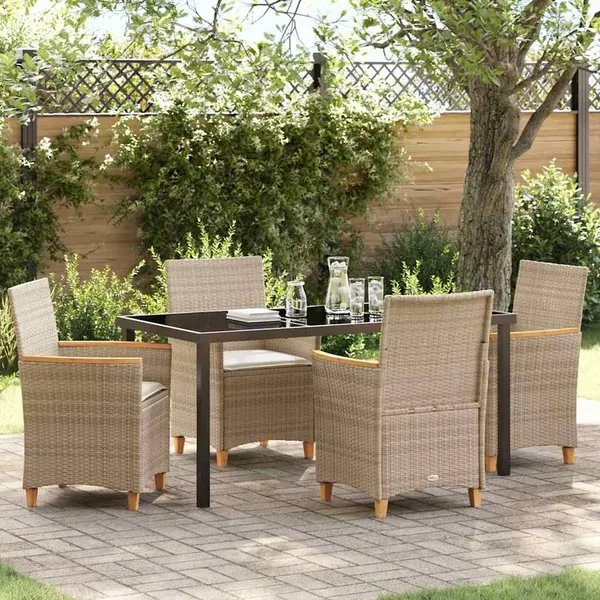 Ensemble de salle à manger pour jardin 5 pcs Beige polyrotin
