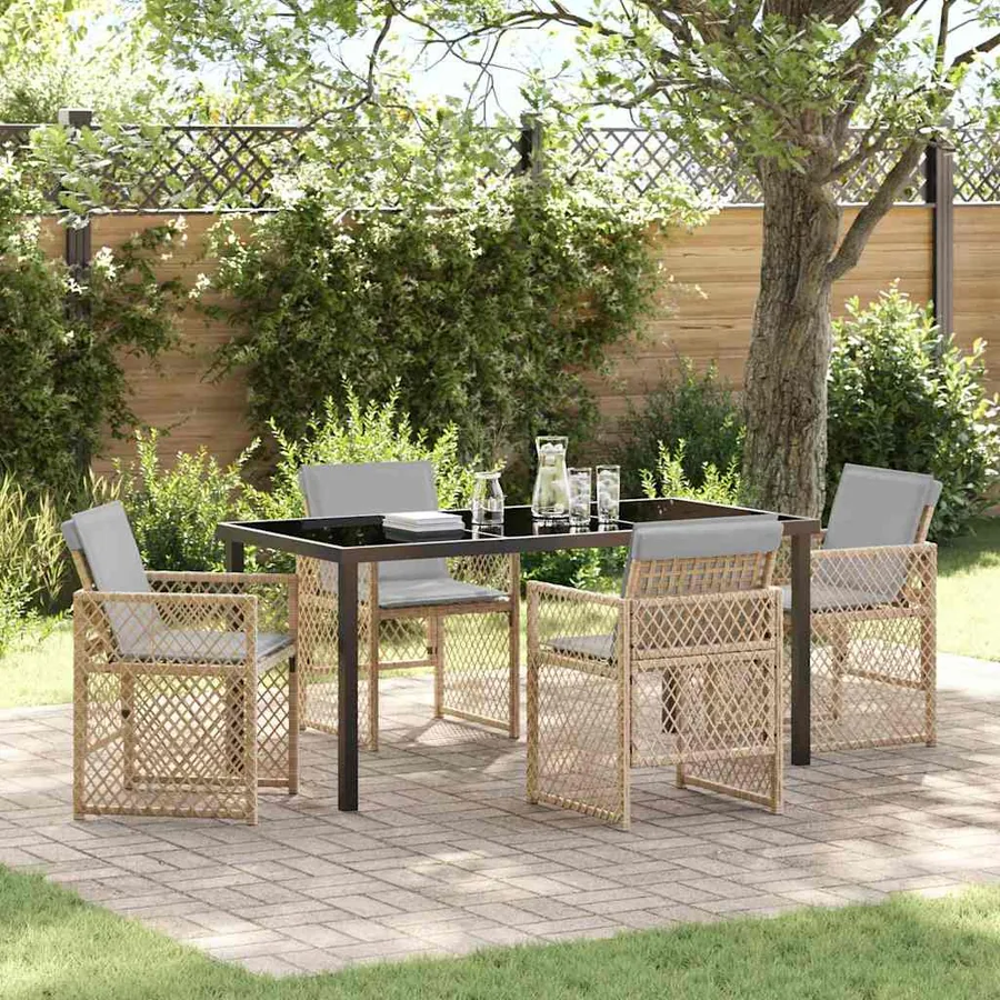 Ensemble de salle à manger pour jardin 5 pcs Beige polyrotin